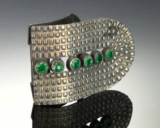 Art Deco WMCA Green Paste Dress Clip, Vintage Sunburst Hallmark #8