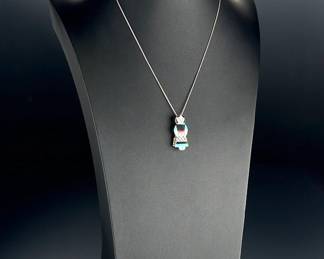 Zuni Joyce Wasete Sterling Silver Inlay Corn Maiden Pendant Brooch Necklace