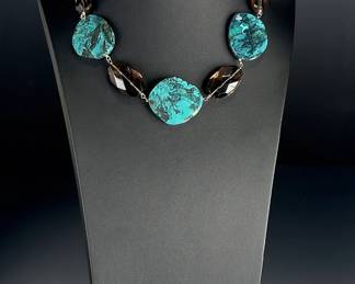 Deb Guyot Sterling Silver Turquoise & Smoky Quartz Statement Necklace