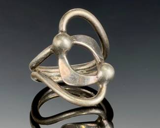 Vintage Silver Modernist Abstract Intertwined Ring, Unmarked, Size 6.25