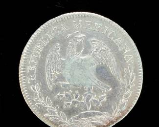 1845 Mexico 8 Reales .9027 Silver Coin M.R. Radiant Cap Eagle