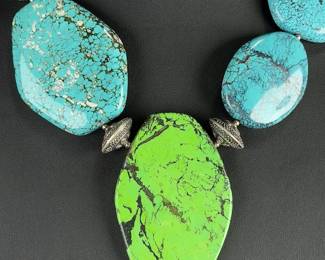 Amy Kahn Russell Sterling Silver Chunky Blue & Green Turquoise Necklace 293g
