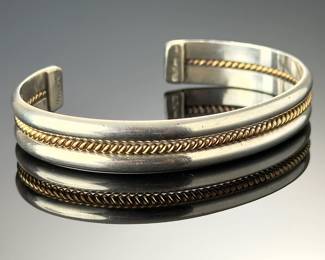 Navajo IAN Sterling Silver 12K Gold Filled Cable Cuff Bracelet 21.5g
