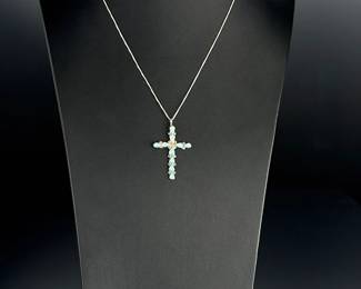 Sterling Silver & Rainbow Fire Opal Cross Necklace, 20" Italy 925 Box Chain