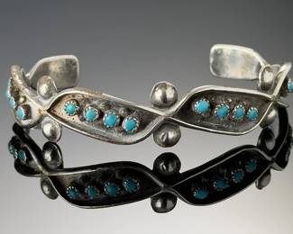 Vintage Native American Sterling Silver Sleeping Beauty Turquoise Cuff Bracelet