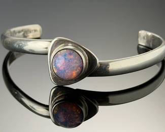 Vintage Mexican Sterling Silver Fire Opal Cuff Bracelet Taxco TH-112 925