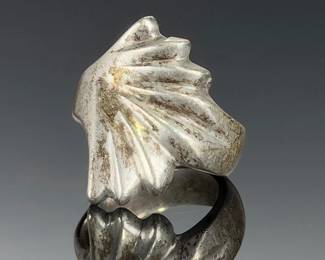 Vintage Mexican Sterling Silver Art Deco Style Ring, Signed 925, Size 6.25