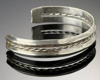 Vintage Southwestern Hand Stamped Silver Cuff Bracelet - Split Shank Twist