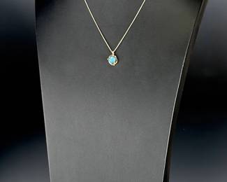 Navajo Kingman Turquoise Sterling Silver Pendant Necklace Tawa by KT