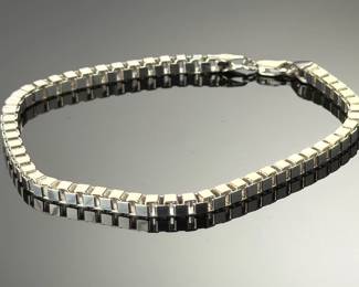 Italian Sterling Silver Box Link Bracelet - 9 Inch, 17.5g, Marked 925 Italy
