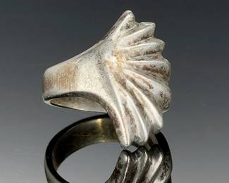 Vintage Mexican Sterling Silver Art Deco Style Ring, Signed 925, Size 6.25