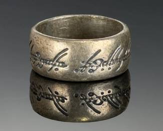 Vintage Lord of the Rings Sterling Silver Inscribed Band Ring, Sz 8.25