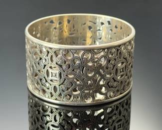 Heavy Sterling Silver Filigree Cuff Bangle Bracelet 83.8g Openwork Scroll
