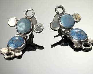 Native American Sterling Silver Lapis Lazuli & Denim Lapis Dangle Earrings