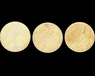 Lot of 3 US Peace Silver Dollar Coins, 90% Silver, Historic American Currency