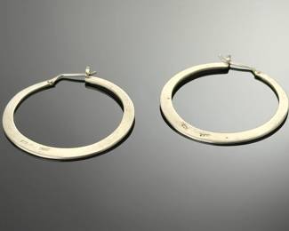 DIAZ Sterling Silver Flat Hoop Earrings 925 Signed Modernist Textured