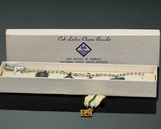 Vintage Cub Scout Den Mother 10K Gold Filled Training Medal & Sterling Silver Charm Bracelet w/ Box