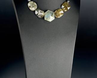 Sterling Silver Labradorite & Peacock Pearl Artisan Toggle Necklace 18" 95g