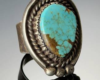 Vintage Navajo Royston Turquoise Sterling Silver Statement Ring - Size 9.5