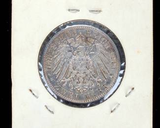 1901-A German Empire 2 Mark .900 Silver Coin Prussia Wilhelm II