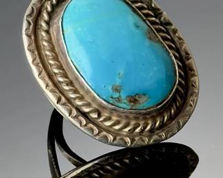 Vintage Navajo Sterling Silver Sleeping Beauty Turquoise Ring - Size 6