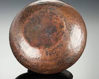 Vintage Hammered Copper Bowl Vase, Arts & Crafts Style, Patinated Decor