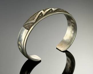 Navajo J. Begay Signed Tufa Cast Sterling Silver Cuff Bracelet