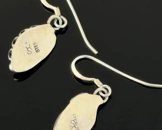 Navajo Sterling Silver Sleeping Beauty Turquoise Dangle Earrings Signed SC