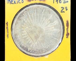 1902 Mexico MO 1 Peso 90% Silver Coin Cap & Ray Eagle UNC