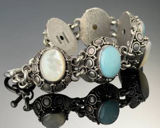 Suarti BA Bali Sterling Silver Blue Chalcedony & Mother of Pearl Bracelet 925