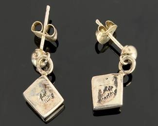 Native American Vintage Sterling Silver Opal Coral Inlay Post Earrings