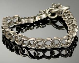 Vintage Mexican Sterling Silver Curb Link Toggle Bracelet 925