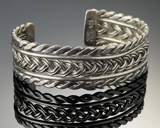Vintage Mexican Sterling Silver Braided Cuff Bracelet Taxco TE-51 925