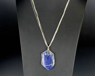 Native American Lapis Lazuli Liquid Sterling Silver 5-Strand Necklace Pendant