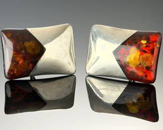 Modernist Baltic Amber & Sterling Silver 3-Piece Jewelry Set