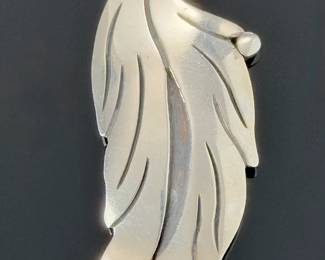 Vintage Maricela Taxco Mexican Sterling Silver Leaf Brooch Pin Mid-Century