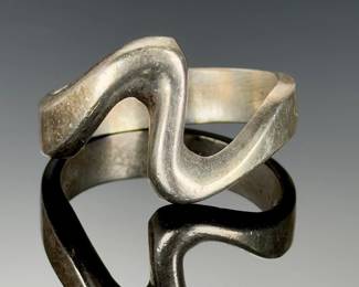 Vintage Sterling Silver Modernist Wave Ring, Signed ICO 925, Size 10