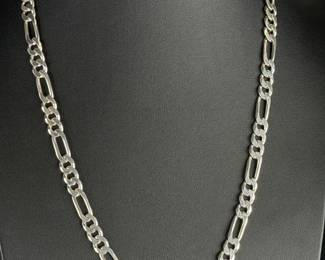 Italian Sterling Silver Figaro Link Chain Necklace 24.5" 8mm 61g Signed AZ 925