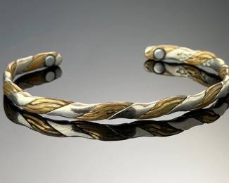 Vintage Sergio Lub Mixed Metal Magnetic Twist Cuff Bracelet, Copper & Brass