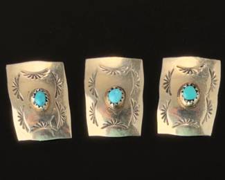Vintage Native American Sterling Silver Turquoise Watch Band Scarf Slides Lot