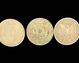 3 US Morgan Silver Dollar Coins 90% Silver Lot 1880, 1889, 1899