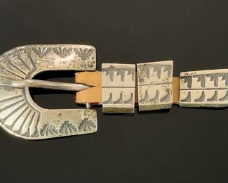 Vintage Sterling Silver 4-Piece Ranger Belt Buckle Set Hand Stamped 30.7g