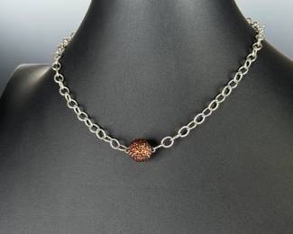 Emily Austin Sterling Silver Pave Crystal Disco Ball Necklace 925 Signed