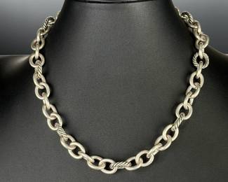 David Yurman Sterling Silver Cable & Smooth Oval Link Necklace, 18" L