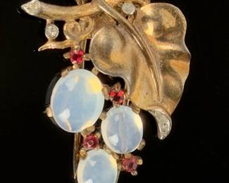 Vintage Crown Trifari Alfred Philippe Sterling Moonstone Grape Fur Clips (Set of 2)