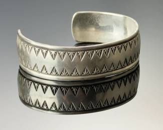 Navajo Signed Childs Sterling Silver Hand Stamped Cuff Bracelet 18.3g