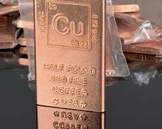 20x Half Pound .999 Fine Copper Bullion Bars Lot, Investment Grade USA