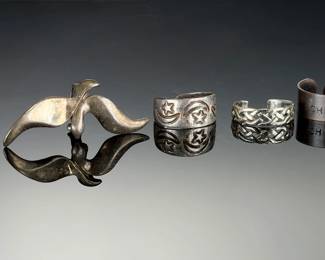 7 Pc Vintage Silver-Tone Ear & Toe Cuff Lot - Moon, Star, Braided, Scholar