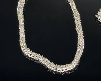 Sterling Silver Byzantine Link Necklace & Bracelet Set 84.9g Heavy Chainmail