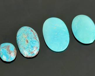 Natural Turquoise Cabochons Lot of 4, Oval Gemstones for Jewelry Making